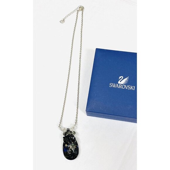 Swarovski Jewelry - Swarovski Necklace Crystal Black Gray Metallic Pendant Silver Goth Boho Retro